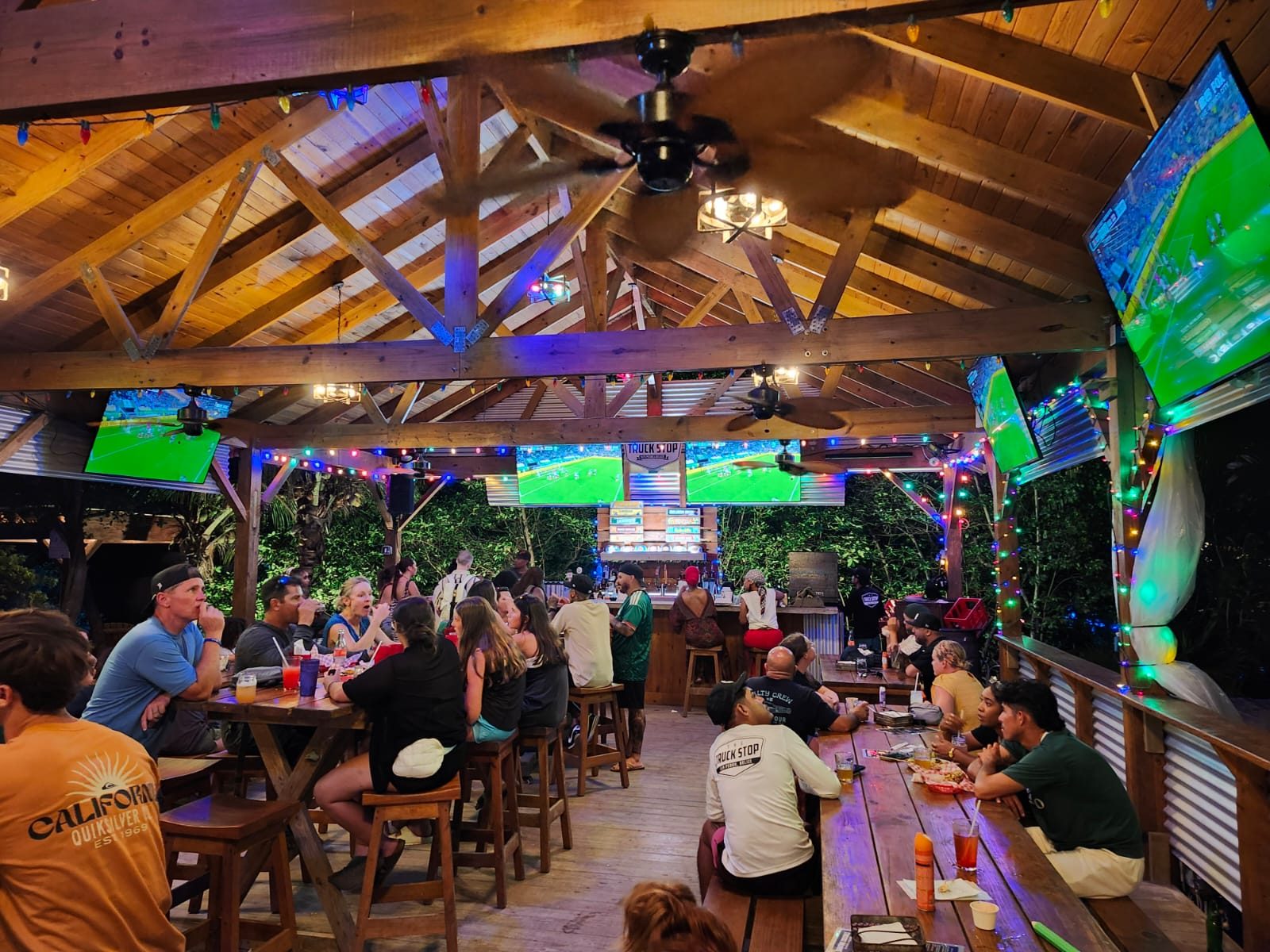 Watching the game in the beer garden at The Truck Stop